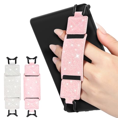 MoKo 2 Pack Hand Strap for 6-8" Kindle eReaders Tablets, Shiny Pink White - color: Shiny Pink+white