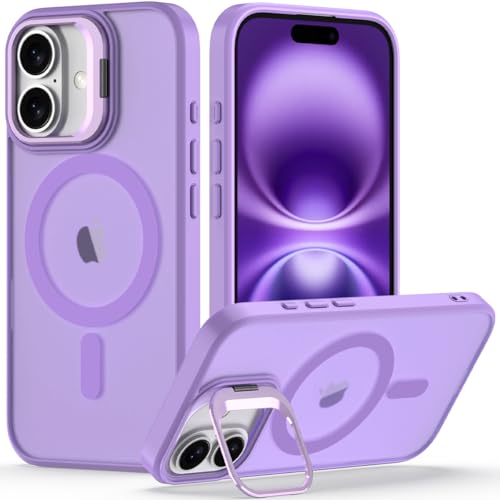 Nvollnoe for iPhone 16 Case Compatible with MagSafe Military Grade Shockproof Heavy Duty Protective Adjustable Kickstand Matte Semi Clear Phone Case for iPhone 16(Light Purple) - color: Light Purple, size: for iphone 16-6.1"(2 lens)
