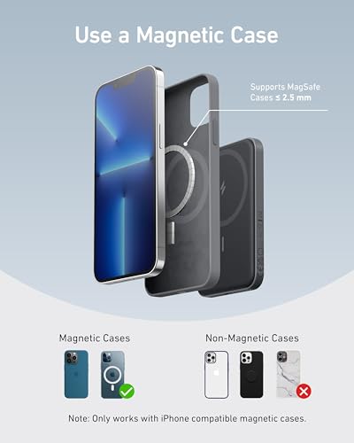 Anker 621 MagGo Power Bank, 5,000mAh Magnetic Portable Charger | Travel Essential Battery Pack with USB-C Cable, Compatible with iPhone 16 / 15 / 14 / 13 / 12 Series - color: Black, size: 4.13 x 2.62 x 0.45 inches