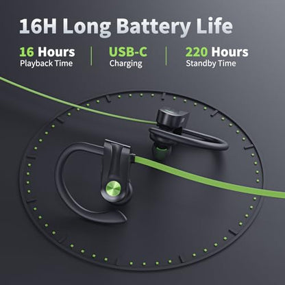 JOYWISE Bluetooth Headphones, Wireless Earbuds with 16 Hrs Playtime for Gym - color: Green