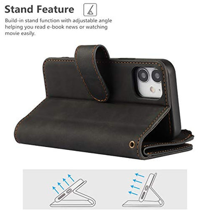 iCoverCase for iPhone 12 Mini Wallet Case with Card Holder and Wrist Strap, PU Leather Kickstand Card Slots Zipper Pocket Magnetic [Detachable] Flip Cover Case 5.4 Inch (Black) - color: Black