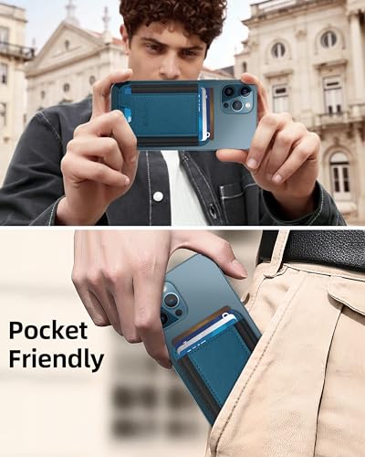 HiWe for MagSafe Wallet, 7 Cards Holder for Phone Case, RFID Blocking - color: Dark Blue Wallet - Black Band