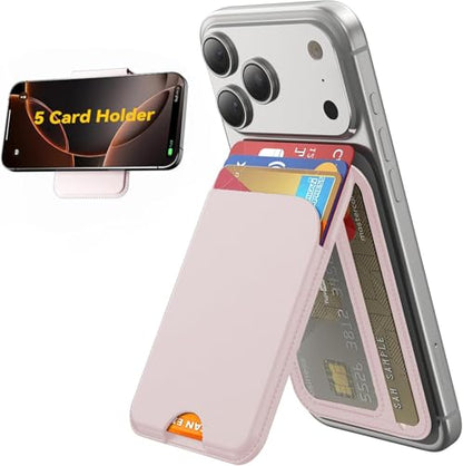 TWZKG for MagSafe Wallet, 5 Cards Holder with Stand, Magnetic Phone Wallet Stand for iPhone 17/16/15/14/13/12 Pro Max Air Plus Series, RFID Blocking Vegan Leather,Pink