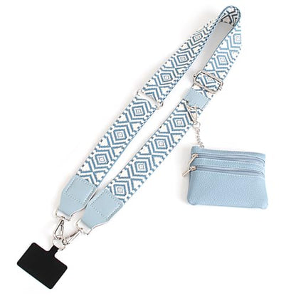 Phone Strap With Zippered Pouch, Universal Lanyard Crossbody Wrist Strap With Wallet, Adjustable - color: Blue A2
