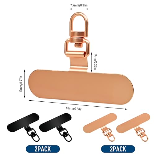 Stainless Steel Phone Tether Tab, Universal Lanyard Patch Compatible with Most Phones & Full Coverage Cases - size: 1Black+1RoseGold