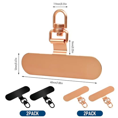 Stainless Steel Phone Tether Tab, Universal Lanyard Patch Compatible with Most Phones & Full Coverage Cases - size: 2Black+2RoseGold