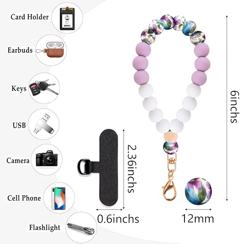 Silicone Beaded Phone Wrist Strap for Women, Elastic Wristlet - color: Light Purple