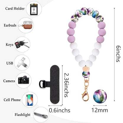 Silicone Beaded Phone Wrist Strap for Women, Elastic Wristlet - color: Light Purple
