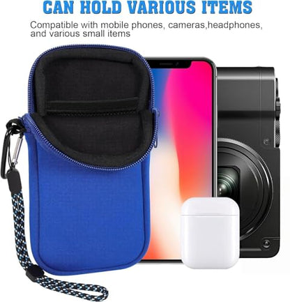 Pwsap Phone Sock, Universal Shock & Impact Resistant Neoprene Pouch with Carabiner and Lanyard Strap Sleeve Case for Hiking & Travelling Phone Bag Fits Phones up to 7 Inches, Light Blue, M - color: Light blue, size: M