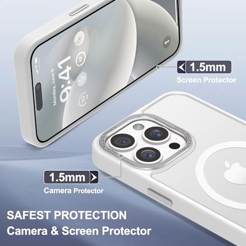 Newfuture Magnetic for iPhone 15 pro Case Matte Shockproof, Frosted White | Military Drop Protection, Slim Matte Anti-Fingerprint, Compatible with Magsafe, Camera Guard, Translucent Protective Cover - color: Frosted White, size: iPhone 15 Pro 6.1 inch