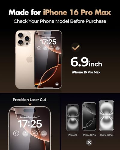 UNBREAKcable 3-Pack Screen Protector for iPhone 16 Pro Max,Tempered Glass | Shatterproof Glass [Easy Install][Auto Dust-Elimination][Bubble-Free][99.99%HD Clear][1:1 Full Coverage] - size: iPhone 16 Pro Max
