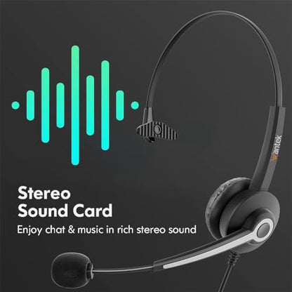Wantek USB-A/USB C/3.5mm Jack 3-in-1 PC Headset, Wired & Noise with Noise-Cancelling Microphone for Laptop - Type-C Computer Headphones with Mic in-line Control for Home