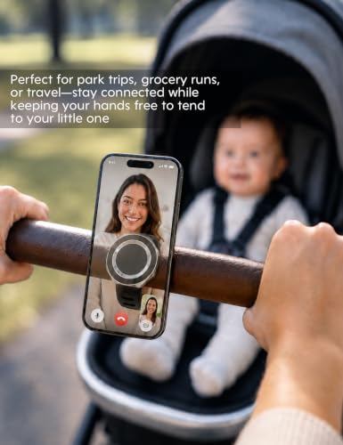 Magnetic Stroller Phone Holder Fits for UPPAbaby, Graco, Bugaboo Strollers | Ultra-Strong N52 MagSafe Mount with Secure Silicone Strap | One-Hand Operation Phone Cradle for iPhone 17 16 15 14 Pro Max