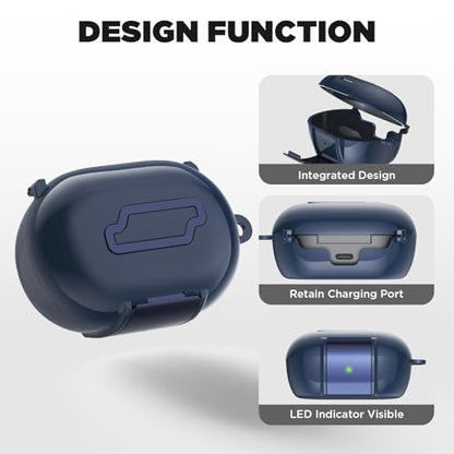for Bose New QuietComfort Earbuds Case (2024), TPU Protective Cover with Phone Holder Stand & Double Safety Lock, Supports Wireless Charging, Includes Carabiner and Cleaning Pen (Navy Blue) - color: Navy Blue