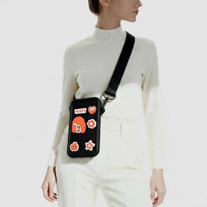 CANDY Small Crossbody Bag with Wide Shoulder Strap and Larger Holes for Charms – Adjustable, Stylish, and Comfortable Everyday Bag (Black) - color: Black Updated