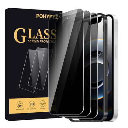 3+3 Pack Privacy Screen Protector for iPhone 16e/13/14/13 Pro，3 Anti-Spy Tempered Glass Film， Anti-Scratch, 9H Hardness，Compatible phone cases，High definition，Easy installation frame