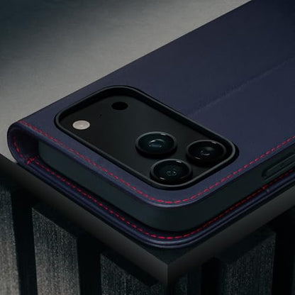 TORRO Leather Case Compatible with iPhone 17 Pro 6.3" 2025 - Premium Leather Wallet Flip Case with Kickstand and Card Slots (Compatible with Official MagSafe Chargers) - Navy Blue - color: Navy Blue with Red Detail, size: iPhone 17 Pro