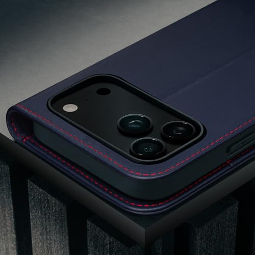 TORRO Leather Case Compatible with iPhone 17 Pro Max 6.9" 2025 - Premium Leather Wallet Flip Case with Kickstand and Card Slots (Compatible with Official MagSafe Chargers) - Navy Blue - color: Navy Blue with Red Detail, size: iPhone 17 Pro Max