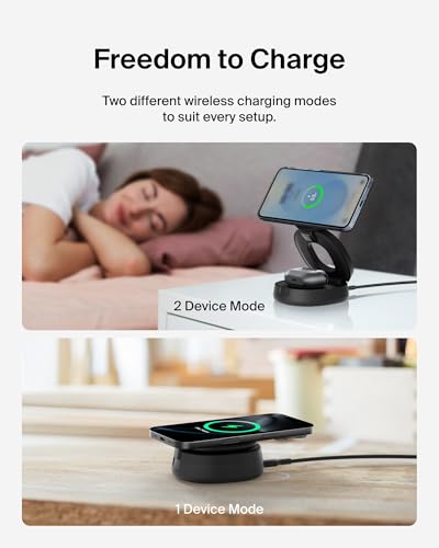 Belkin Qi2 15W Wireless Fast Charging Station, 2 in 1 iPhone Charger - color: Black, style: 2 in 1