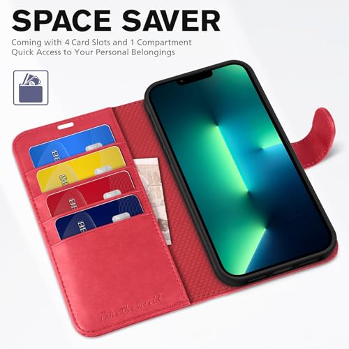 TUCCH Case Wallet for iPhone 13 Pro Max (6.7"), RFID Blocking Folio, Red - color: Red