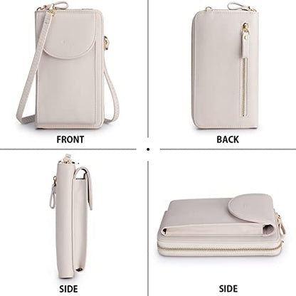 S-ZONE Small Crossbody Bags for Women Phone Purse RFID Blocking Wallet | Card Slots, Vegan Leather, Anti-theft, Multi Pockets, Detachable Adjustable Strap, Travel Eveyday Outing - color: Beige