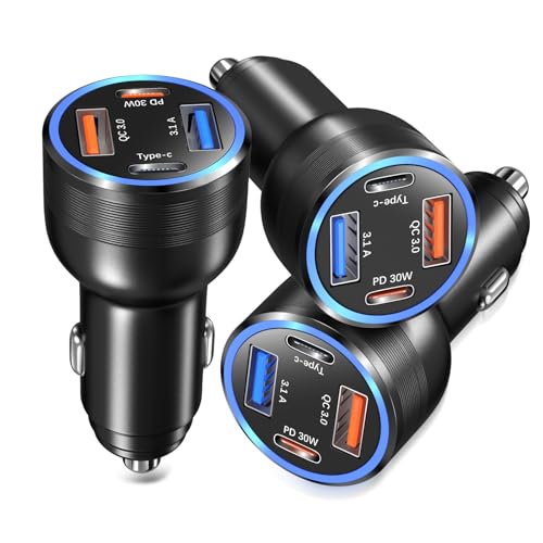 USB C Car Charger 3 Pack, 4-Port 65W Dual USB-C & USB A Car Phone Charger - color: Black, size: 3-Pack
