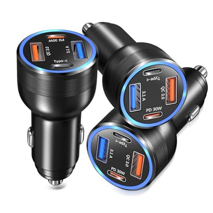USB C Car Charger 3 Pack, 4-Port 65W Dual USB-C & USB A Car Phone Charger - color: Black, size: 3-Pack