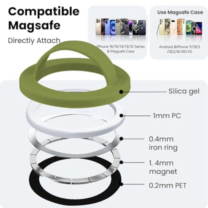 Magnetic Silicone Ring Grip Phone Holder, Loop Grip Phone Holder,Magnetic Phone Loop,Magsafe Phone Grip,Compatible with Magsafe for iPhone 16/15/14/13/12 Series (Wasabi Green) - color: Wasabi Green