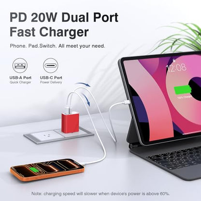 [2 Pack] 20W USB C Charger Block Fast Charging Dual Ports Adapter - color: Red
