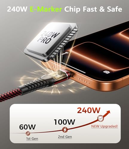 USB C to C Cable 6FT, 240W USB C to USB C Cable Fast Charging, iPhone USB C - color: Red, size: 6FT, style: 240W USB C to USB C