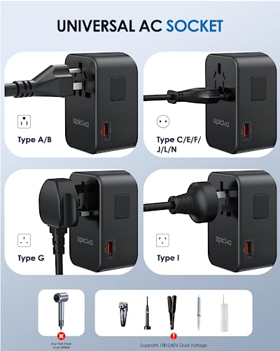 EPICKA 75W GaN PD Universal Travel Adapter, 3USB-C/2USB-A - style: 75W-5USB(3 USB-C) Black