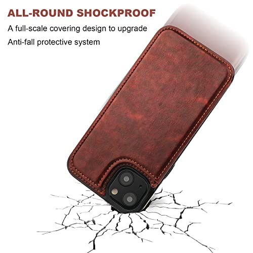 ONETOP for iPhone 14 Plus Wallet Case with Credit Card Holder,Brown | Kickstand,ID/Cash Holder,Case Wallet with Card Slots,Double Magnetic Clasp,Durable PU Leather Shockproof Cover for Women Men - color: Brown