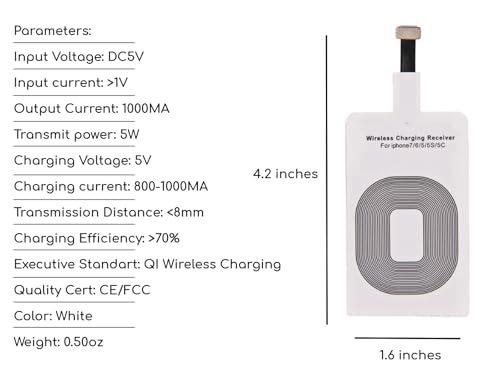 QI Wireless Receiver Charger Adapter for iPhone Slim Charging Card QI Wireless Charging Adapter QI Wireless Charger Receiver Compatible with iPhone 7, 7 Plus, 6, 6 Plus, 5, 5s, 5c
