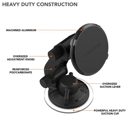 ROKFORM - Adjustable Magnetic Windshield Phone Holder, Compatible with MagSafe Phone Cases and Cases, Strong Suction Cup, 210° Tilt, 360° Rotation