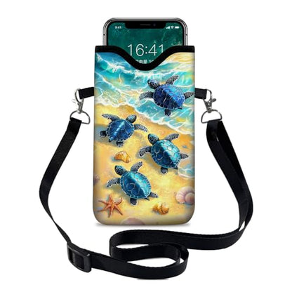 Neoprene Cell Phone Sleeve Pouch Case Bag with Crossbody Strap Neck Lanyard for Women 7.1 X 3.9 in Cute Turtle - color: Cute Turtle