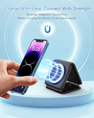 Fold Magnetic Wireless Charger for iPhone: Compact Charging Pad Fit Travel - color: Dark black