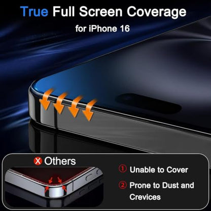 Ferilinso Screen Protector for iPhone 16, Tempered Glass, Case Friendly | 3 Pack, 9H+ Hardness, Military-Grade Shatterproof, HD Clear, Easy Installation Bubble Free, with Camera Lens Protectors - size: iPhone 16-6.1 IN