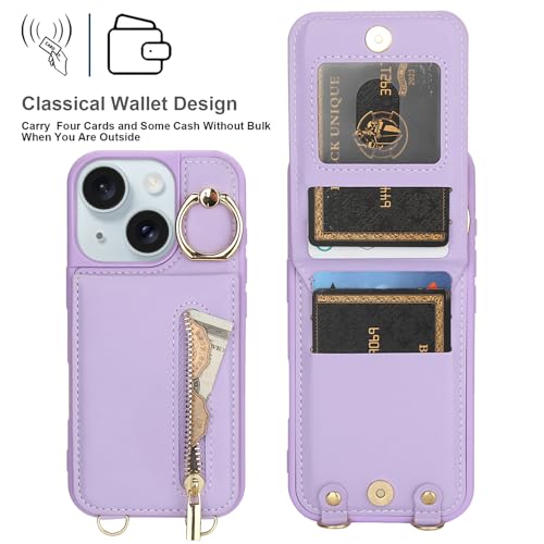 Crossbody Wallet Case for iPhone 11 with Lanyard Strap Card Slot Holder RFID Blocking Ring Kickstand,Magnetic Flip Folio Zipper Purse Case, PU Leather Cover Handbag,Purple - color: Purple, size: iPhone 11(6.1")