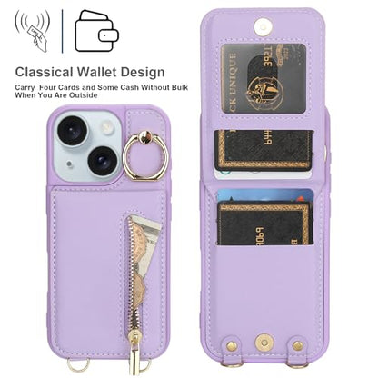 Crossbody Wallet Case for iPhone 11 with Lanyard Strap Card Slot Holder RFID Blocking Ring Kickstand,Magnetic Flip Folio Zipper Purse Case, PU Leather Cover Handbag,Purple - color: Purple, size: iPhone 11(6.1")