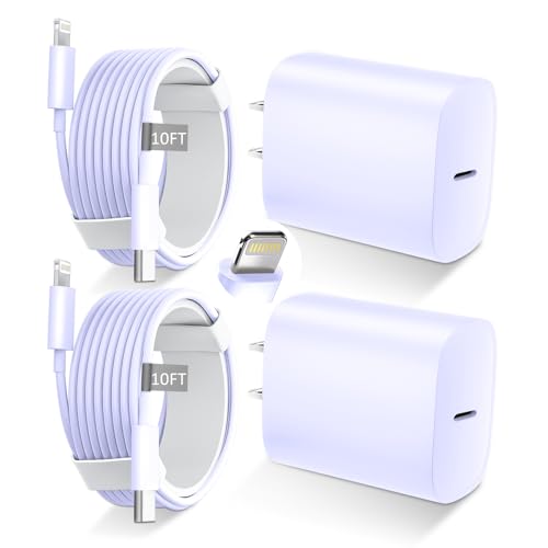 DiHines Phone 14 13 12 11 Fast Charger,10FT Long Fast Charging Lightning Cable with 20W USB C Charger Block for Phone 14/14 Pro Max/13/13 Pro Max/12/12 Pro Max/11/11Pro/XS/Max/XR/X,Purple - color: Purple, size: 10ft