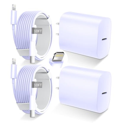 DiHines Phone 14 13 12 11 Fast Charger,10FT Long Fast Charging Lightning Cable with 20W USB C Charger Block for Phone 14/14 Pro Max/13/13 Pro Max/12/12 Pro Max/11/11Pro/XS/Max/XR/X,Purple - color: Purple, size: 10ft