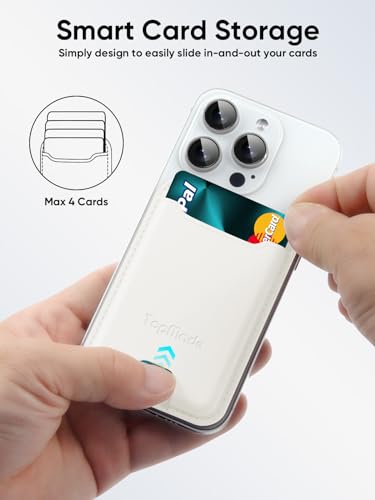 Phone Card Holder, Premium Leather Phone Wallet Stick on, Fit 4 Cards - color: White