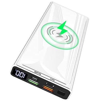 Wireless Portable Charger, Ultra Slim PD20W USB C Fast Charging 10000mAh Power Bank LED Display, External Battery Pack, Travel Essential Phone Powerbank for iPhone 17 16 Samsung S25 Google etc (white) - color: white