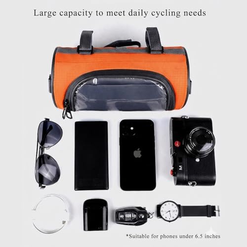 Bike Handlebar Bag Waterproof Bicycle Front Pouch with Sensitive Touch Screen Phone Holder, 3L Capacity Cycling Storage Case with Unique S-Hook for Extra Cargo, Fits Road, Mountain, Electric Bikes
