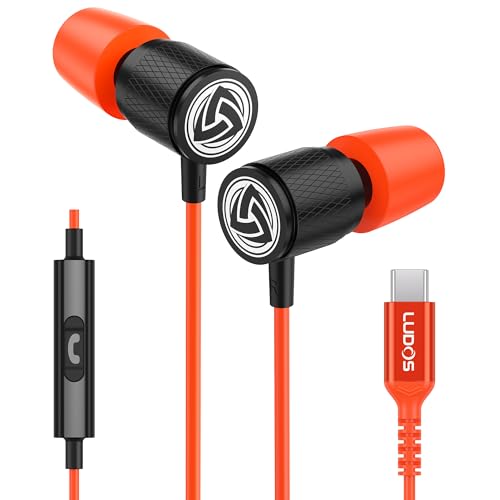LUDOS Ultra USB C Headphones for iPhone 17 16 15 Pro Max Plus Air iPad Pro, 5 Years Warranty, Magnetic USB-C Earbuds for Samsung Galaxy S24 S23 Ultra S22 S21 FE S20 A55 A54 A53, USB Type C Earphones - color: Coral, style: USB-C
