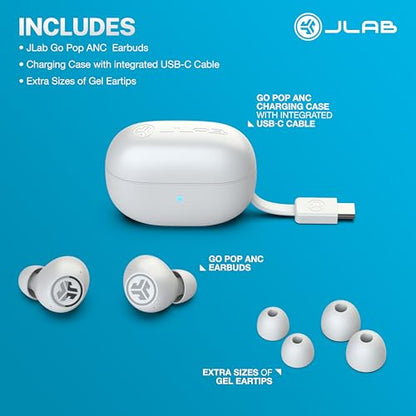 JLab Go Pop ANC True Wireless Earbuds with Dual Connect, White - color: White