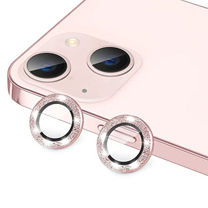 for iPhone 13 Mini & iPhone 13 Camera Lens Protector, Bling Glitter 9H Tempered Glass Camera Cover Anti Scratch Shockproof Screen Protector Individual Ring - 2Pcs Glitter Pink - color: Pink Glitter