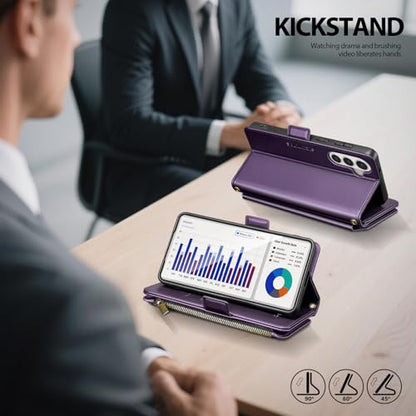 for Samsung Galaxy S26 Wallet Case with Card Holder RFID Blocking PU Leather Zipper Phone Case Flip Folio Protective Cover Wrist Strap Credit Card Slots Kickstand Men Women,Purple - color: Purple, size: Samsung Galaxy S26 - 6.3"