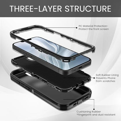 MXX for iPhone 16e & iPhone 17e Case, Heavy Duty [Compatible with MagSafe] 3-Layer Rugged Protective Cover, Shockproof Dustproof Drop Resistant Full Body Phone Case – Black - color: Black