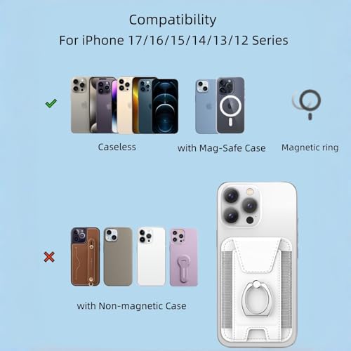 Magnetic Card Wallet Holder For Magsafe Wallets with Grip, 7 Cards Holder RFID Blocking, Ring Stand Stick on Wallet, Leather Magnetic Phone Wallet with Privacy Flap - color: white elastic circular support